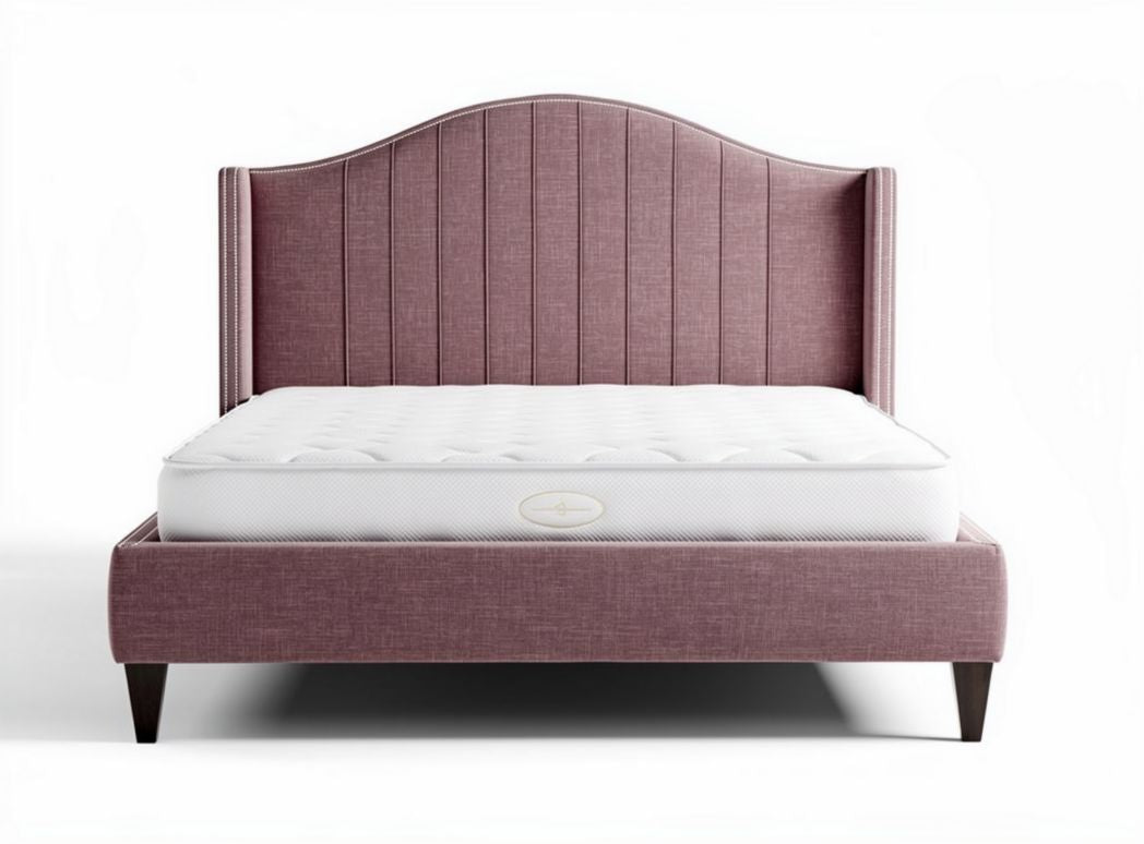 Lit double en tissu pour chambre à coucher avec sommier - 210 x 160 x 100cm